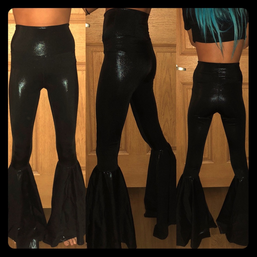 Black metallic spandex bell bottom pants!